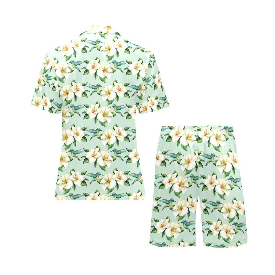 Hummingbird Pattern Print Design 01 Men's V-Neck Short Pajama Set