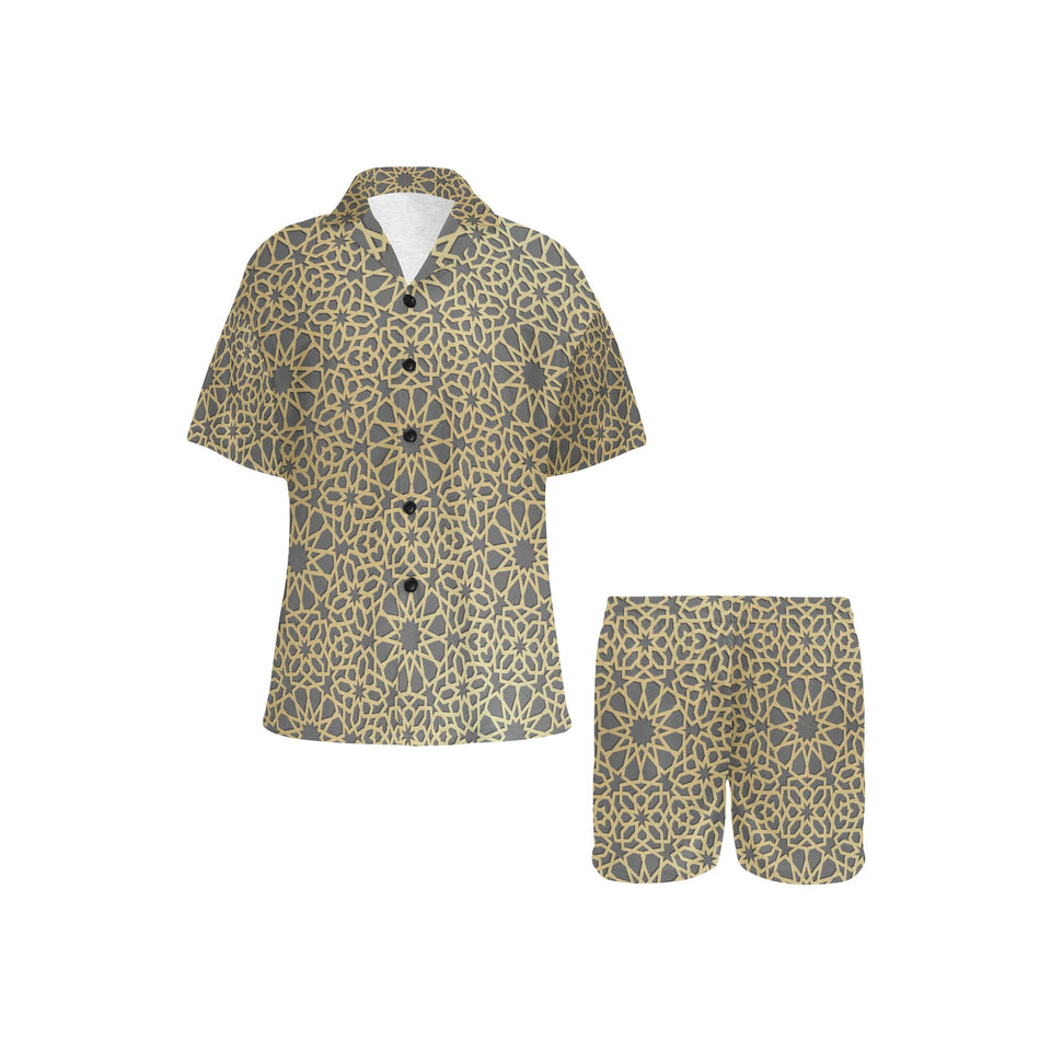 arabic star gold pattern Women's V-Neck Short Pajama Set