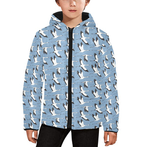 Seagull Pattern Print Design 04 Kids' Boys' Girls' Padded Hooded Jacket