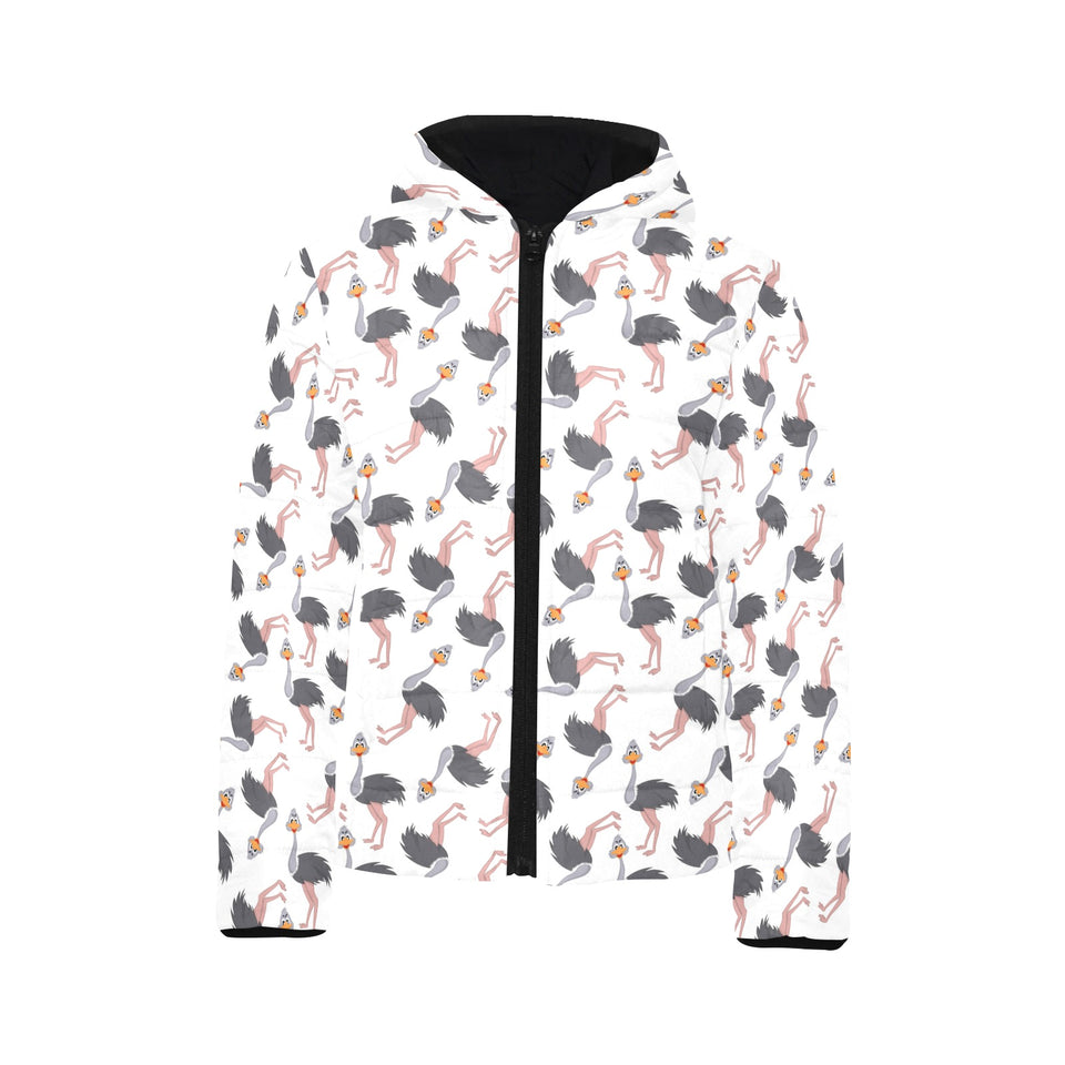 Ostrich Pattern Print Design 02 Kids' Boys' Girls' Padded Hooded Jacket
