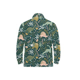 dinosaurs tropical leaves flower pattern Men's Long Sleeve Polo Shirt