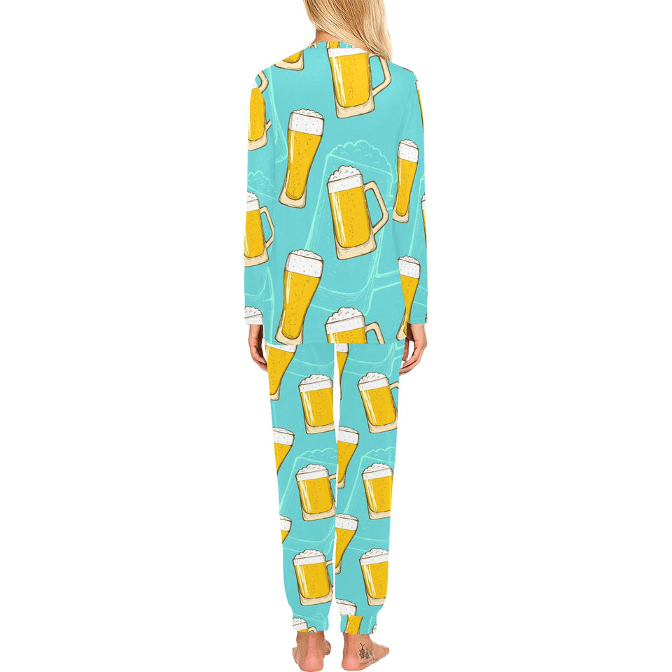 Beer pattern green background Women's All Over Print Pajama Set