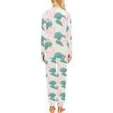 Pink lotus waterlily leaves pattern Women's All Over Print Pajama Set