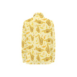 Saxophone cornet pattern yellow background Women's Long Sleeve Polo Shirt