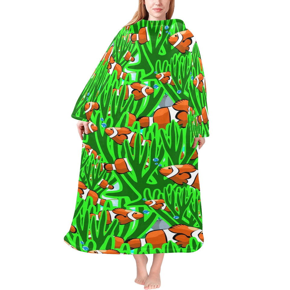 Clown Fish Pattern Print Design 01 Blanket Robe with Sleeves