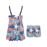 Hand drawn colorful starfish Chest Sexy Pleated Two Piece Swim Dress