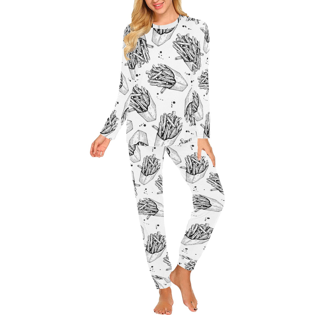 Hand drawn french fries pattern Women's All Over Print Pajama Set