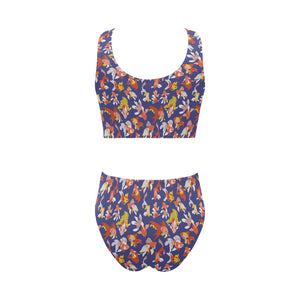Goldfish Pattern Print Design 04 Chest Bowknot High Waisted Bikini Swimsuit