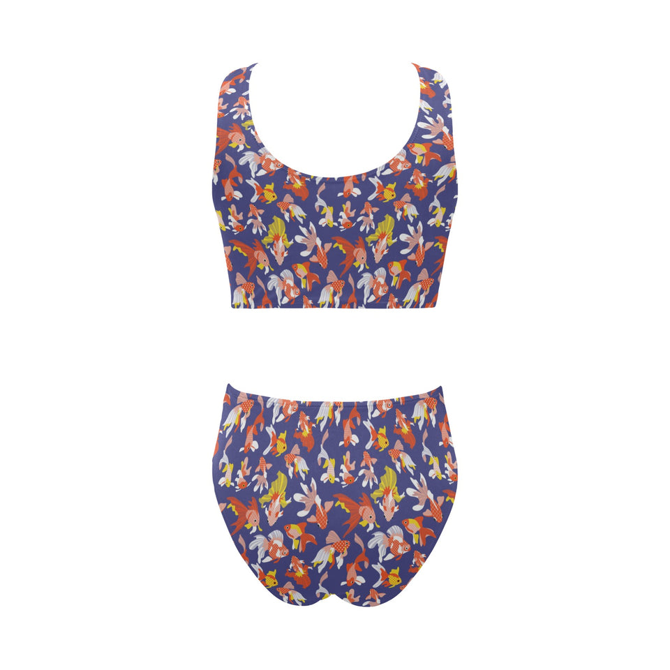 Goldfish Pattern Print Design 04 Chest Bowknot High Waisted Bikini Swimsuit