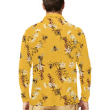 Bee flower pattern Men's Long Sleeve Polo Shirt