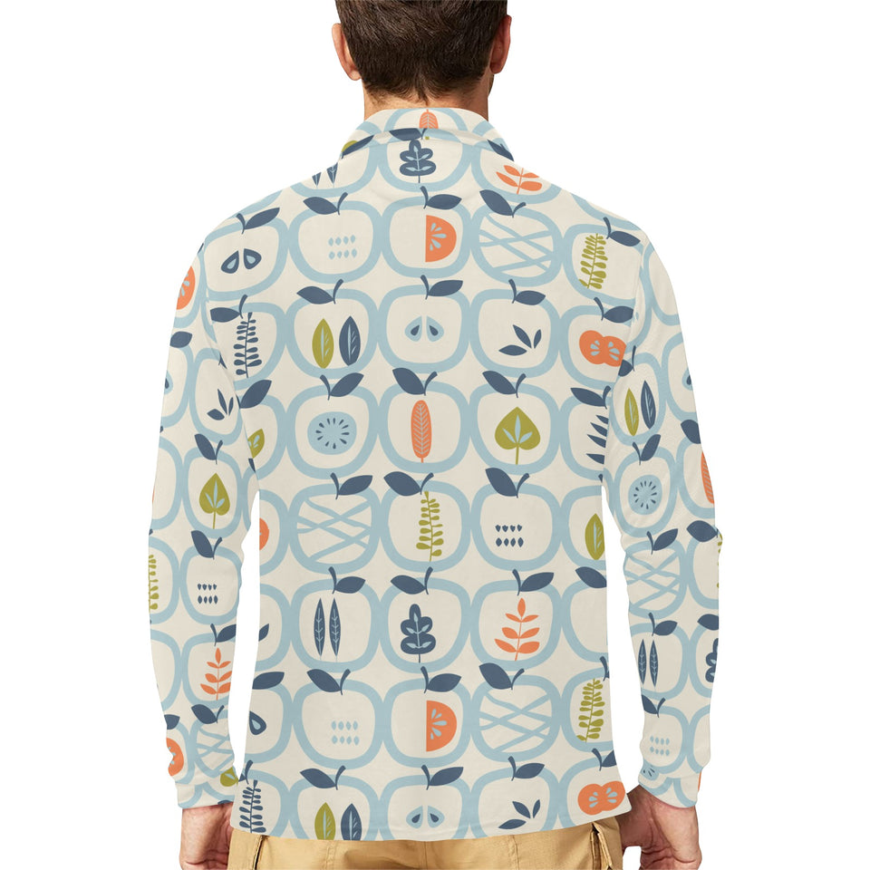 apples leaves pattern Men's Long Sleeve Polo Shirt