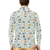 apples leaves pattern Men's Long Sleeve Polo Shirt