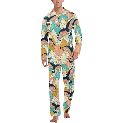 Eagle Pattern Print Design 02 Men's Long Pajama Set