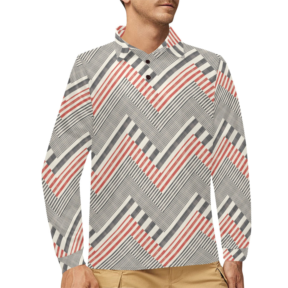 zigzag chevron striped pattern Men's Long Sleeve Polo Shirt