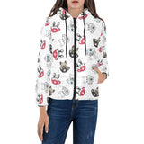 French bulldog cup paw pattern Women's Padded Hooded Jacket