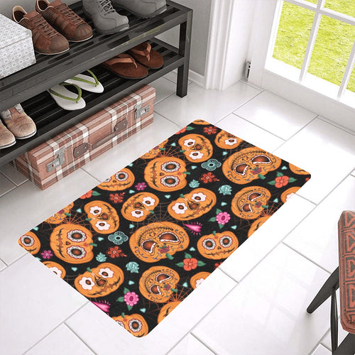 Pumpkin flowers spiderweb Halloween theme Doormat