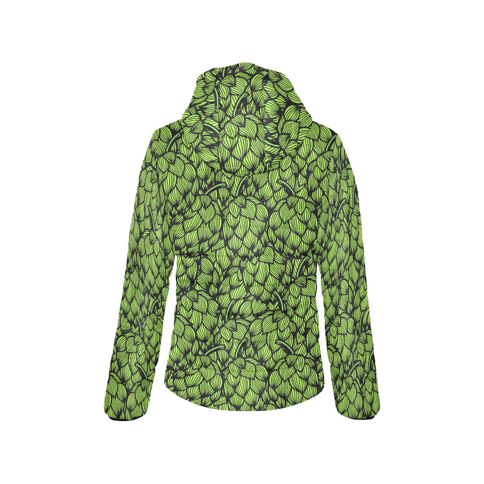 Green hop pattern Women's Padded Hooded Jacket