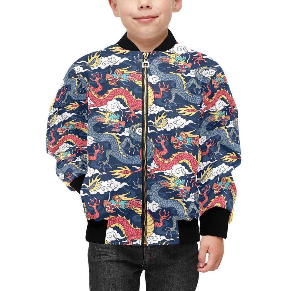 Blue red dragon cloud pattern Kids' Boys' Girls' Bomber Jacket