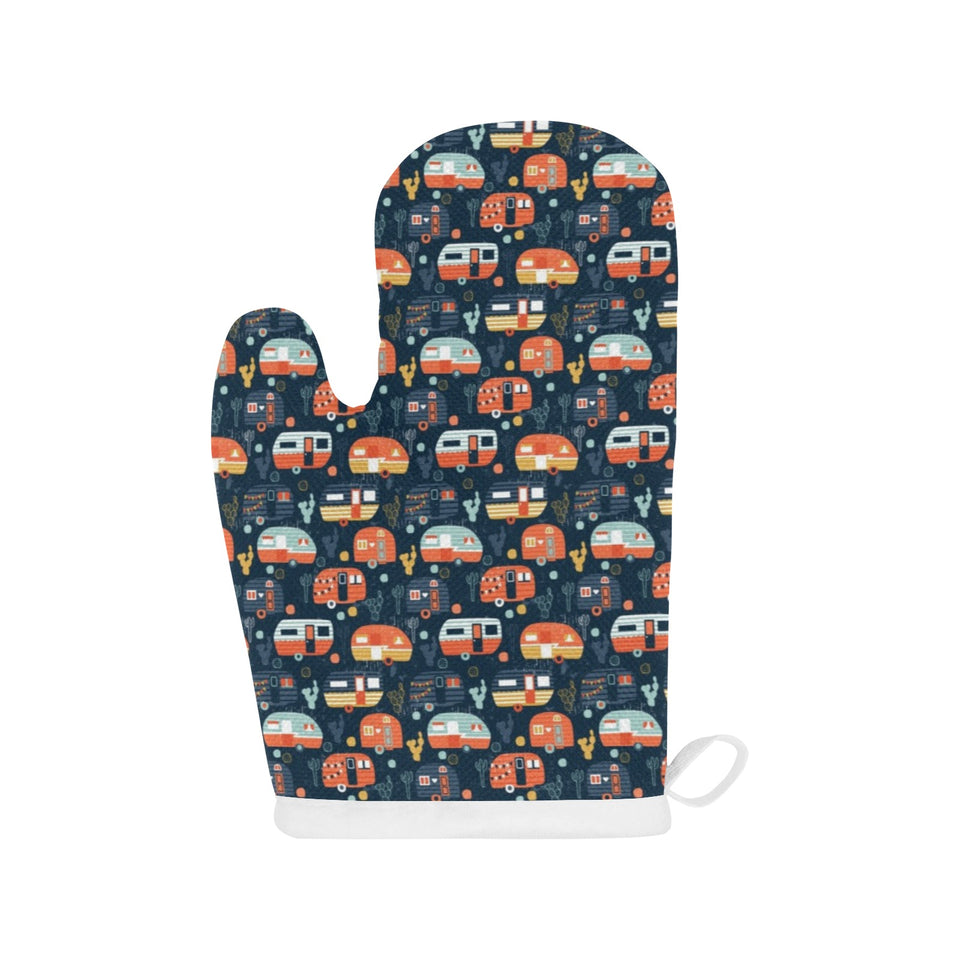 Camper Van Pattern Print Design 05 Heat Resistant Oven Mitts