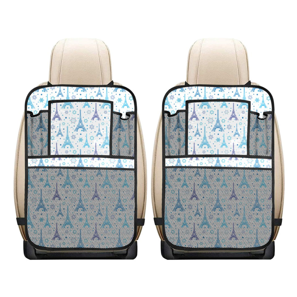 Blue Eiffel Tower Theme Pattern Print Design 01 Car Seat Back Organizer