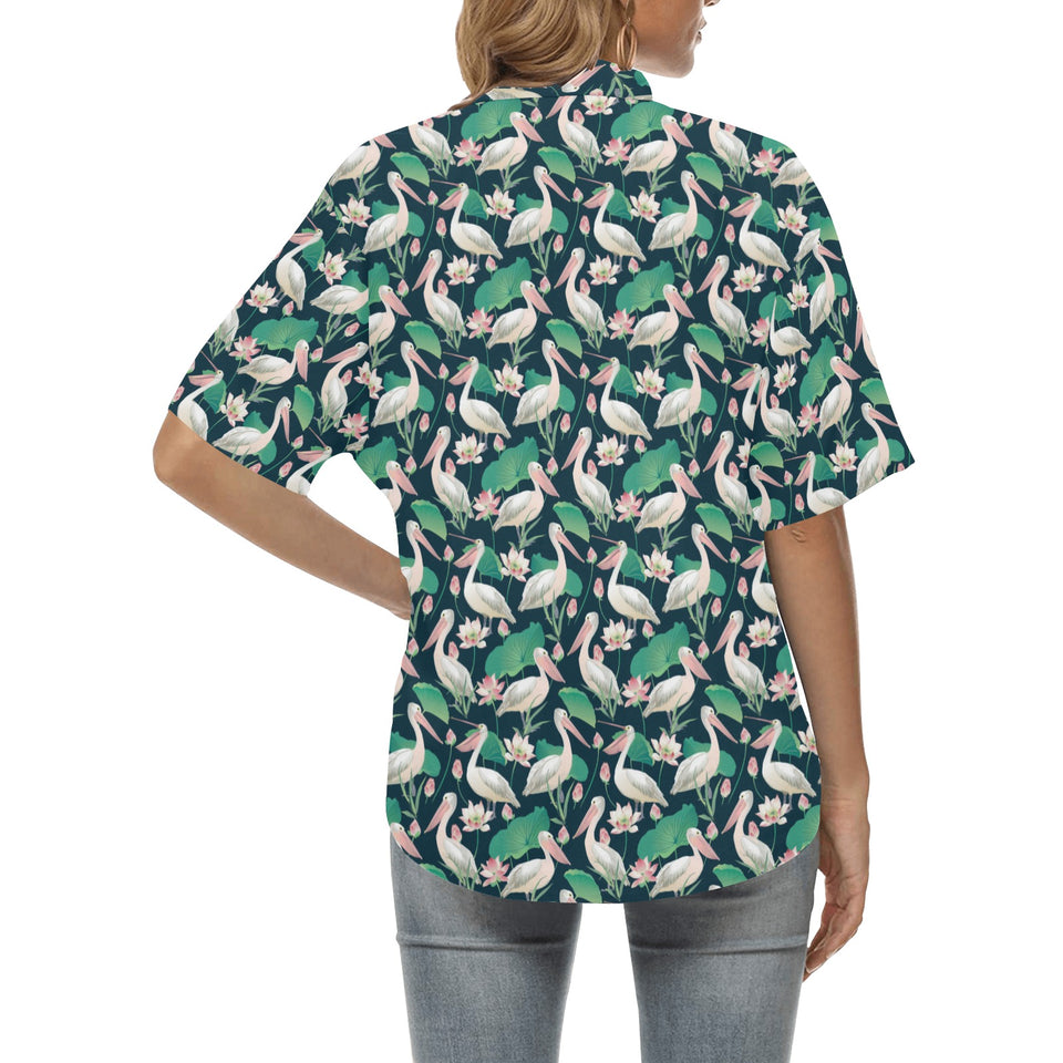 Pelican Pattern Print Design 03 Women's All Over Print Hawaiian Shirt