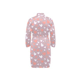 coral white heart pattern Men's Long Sleeve Belted Night Robe