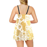 Gold grape pattern Chest Sexy Pleated Two Piece Swim Dress