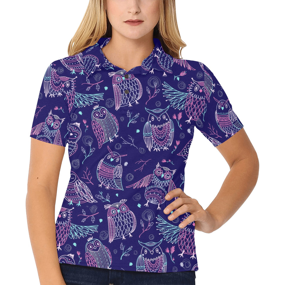 Cute owls pattern boho style ornament Women's All Over Print Polo Shirt