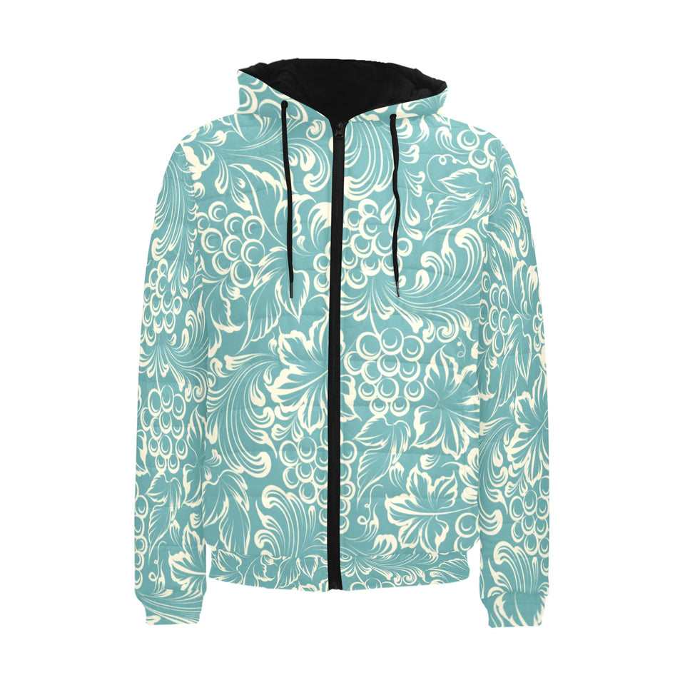 Classic Hand drawn Grape pattern Men's Padded Hooded Jacket