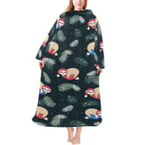 Cute sloths sleeping christmas ball santa hat patt Blanket Robe with Sleeves
