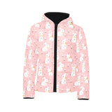 Cute white rabbit flower pink background Kids' Boys' Girls' Padded Hooded Jacket