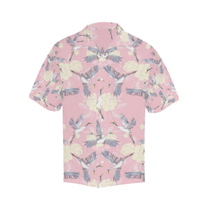 Japanese crane rose pattern Men's All Over Print Hawaiian Shirt