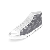 sushi pattern black background Women's High Top Canvas Shoes White