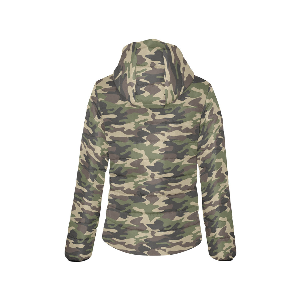 Dark Green camouflage pattern Women's Padded Hooded Jacket