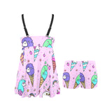 Cute ice cream cone animal pattern Chest Sexy Pleated Two Piece Swim Dress