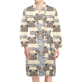 Happy pug pattern Men's Long Sleeve Belted Night Robe