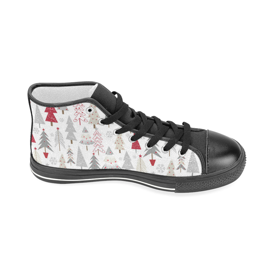 Cute Christmas tree pattern Men's High Top Canvas Shoes Black