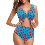 Ladybug Pattern Print Design 02 Chest Bowknot High Waisted Bikini Swimsuit