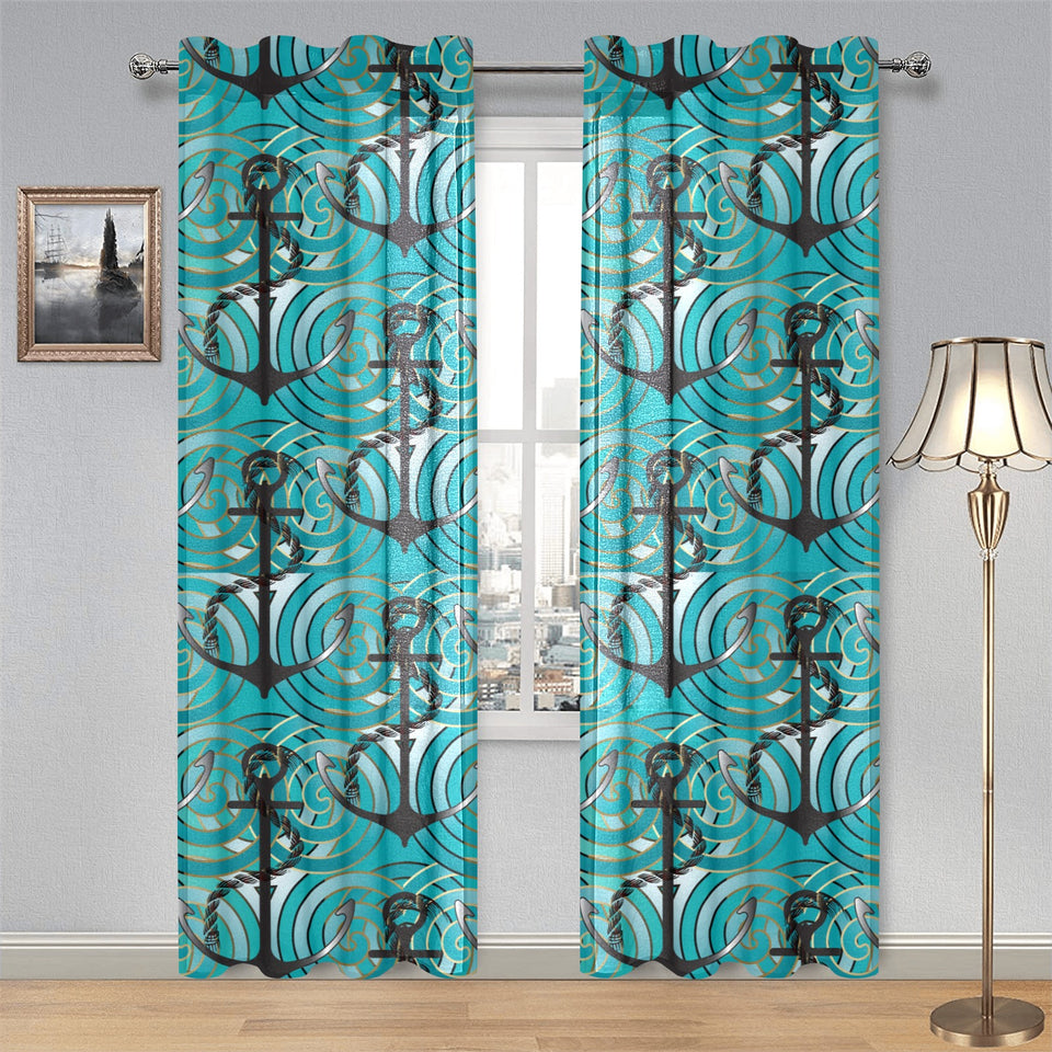 Anchor nautical green background Gauze Curtain