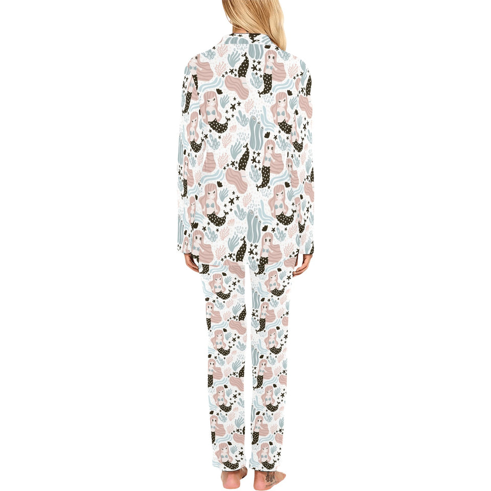 cute mermaid pattern Women's Long Pajama Set