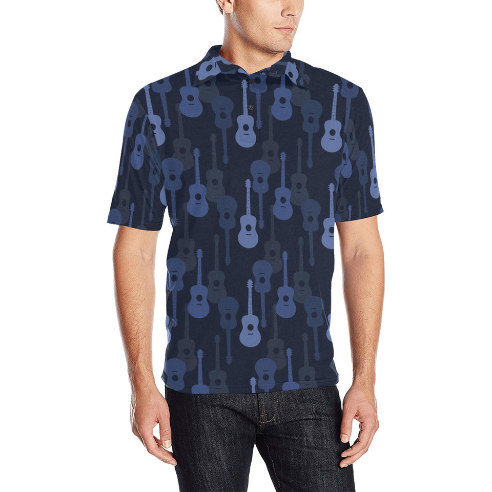 Blue Theme guitar pattern Men's All Over Print Polo Shirt
