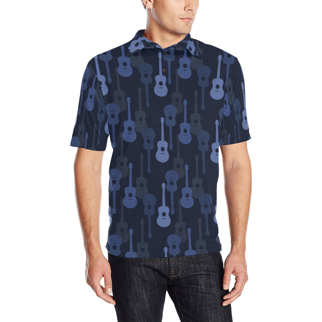 Blue Theme guitar pattern Men's All Over Print Polo Shirt