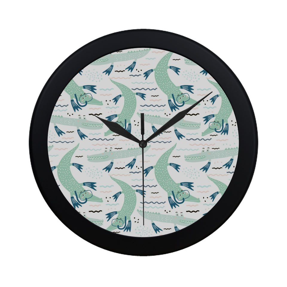 Crocodile diver pattern Elegant Black Wall Clock