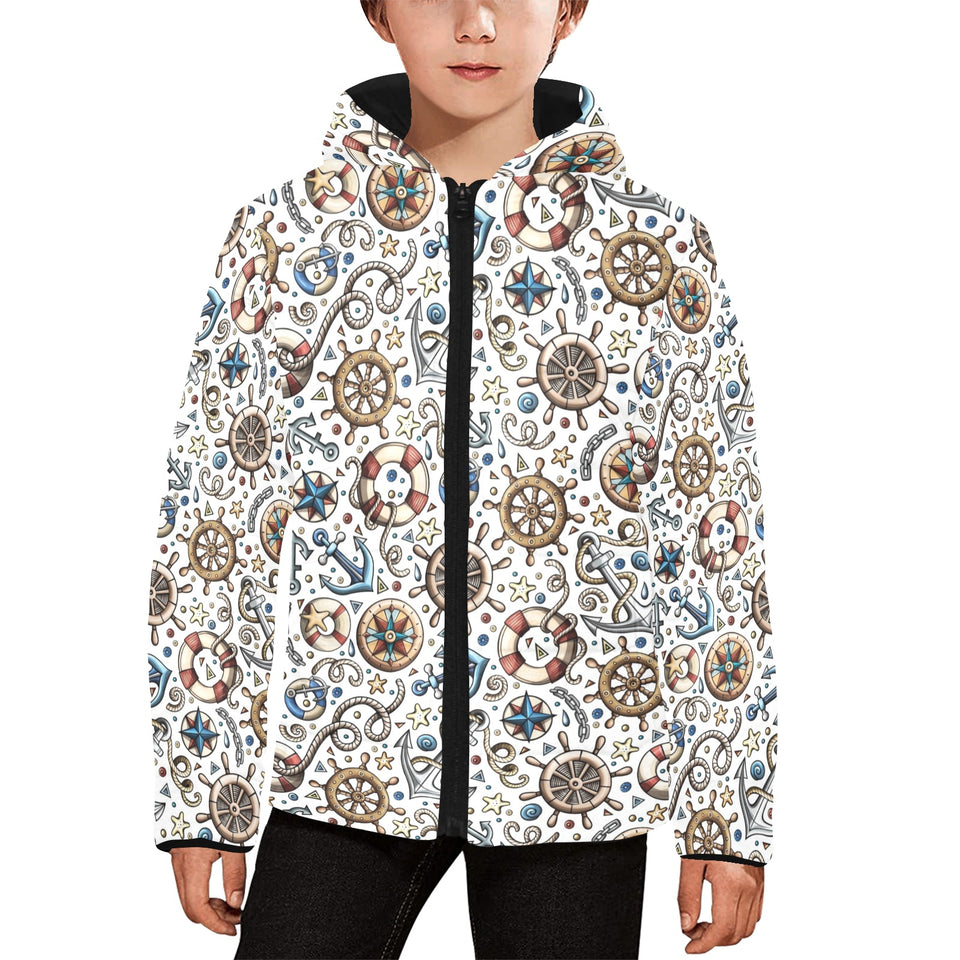 Cute nautical steering wheel anchor pattern Kids' Boys' Girls' Padded Hooded Jacket