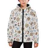 Cute nautical steering wheel anchor pattern Kids' Boys' Girls' Padded Hooded Jacket