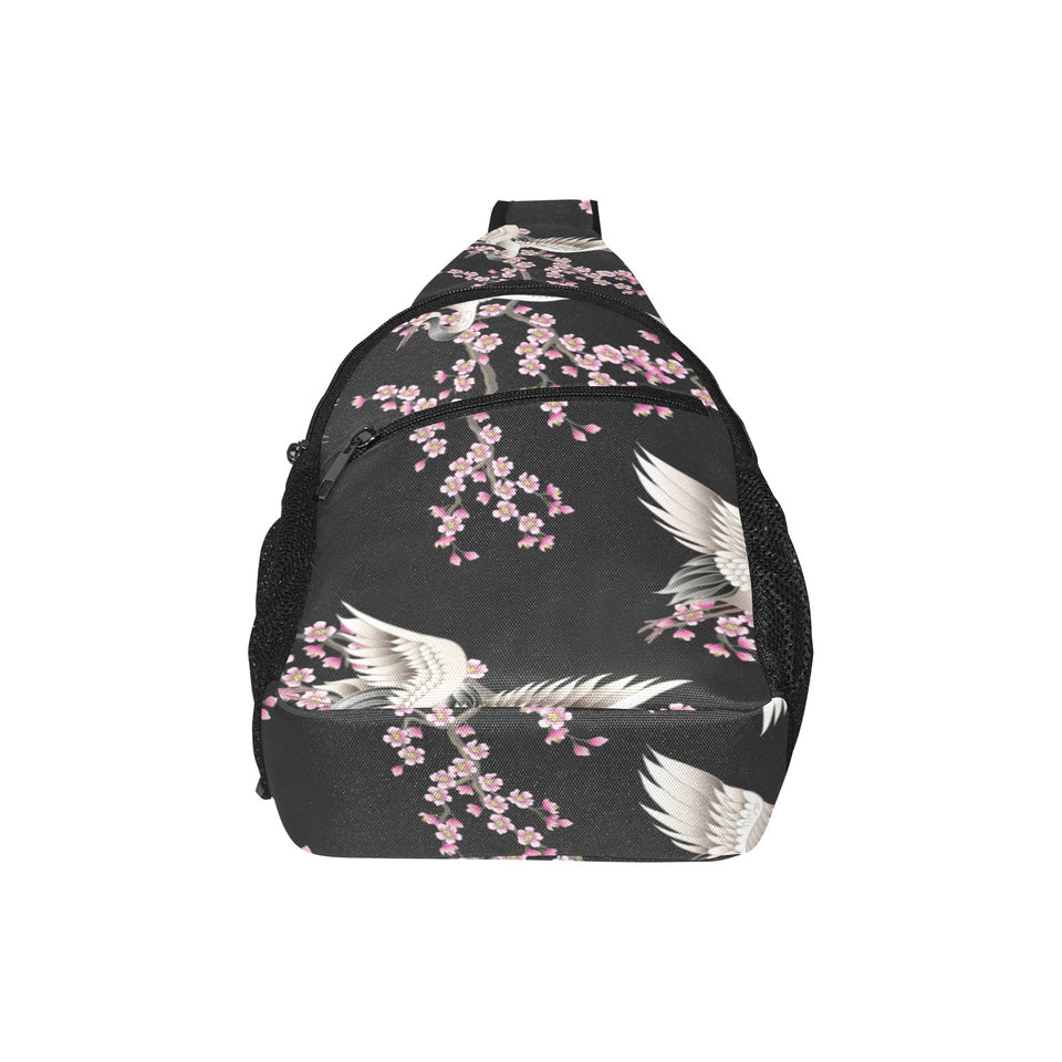 Japanese crane pink sakura pattern All Over Print Chest Bag