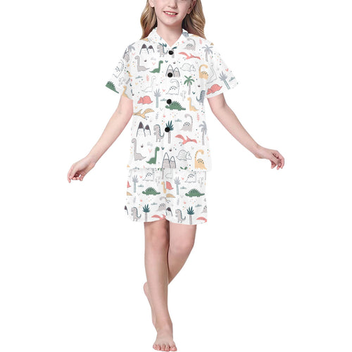 Cute cartoon dinosaurs tree pattern Kids' Boys' Girls' V-Neck Short Pajama Set
