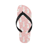 Cute white rabbit flower pink background Unisex Flip Flops