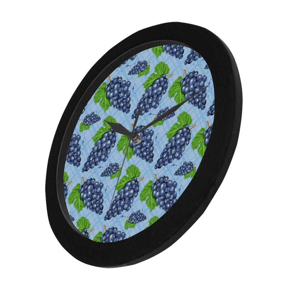 Watercolor grape pattern Elegant Black Wall Clock
