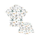 windmill pattern Kids' Boys' Girls' V-Neck Short Pajama Set